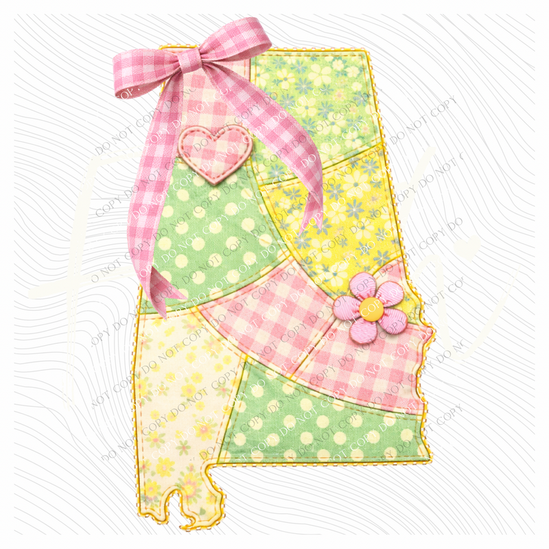 Alabama Spring Tones Quilted Faux State Patch with Bow Digital Design, PNG