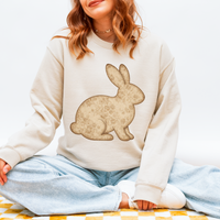 Rabbit Vintage Floral Faux Patch Digital Design, PNG