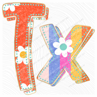 TX Texas Flower Power Distressed Doodle Digital Design, PNG