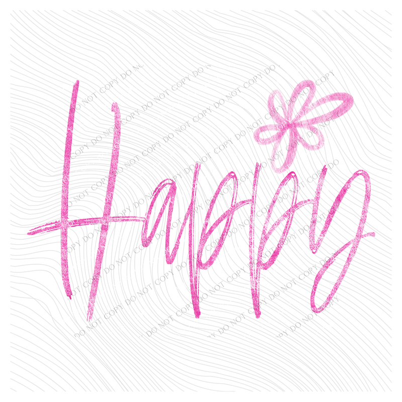 Happy Flower Chalk Script Digital Design, PNG