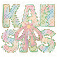 Kansas Daisy Bows and Checkers Pastel Chalk Digital Design, PNG