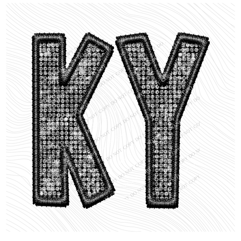 KY Kentucky Faux Embroidery Diamonds Bling in Black Digital Design, PNG