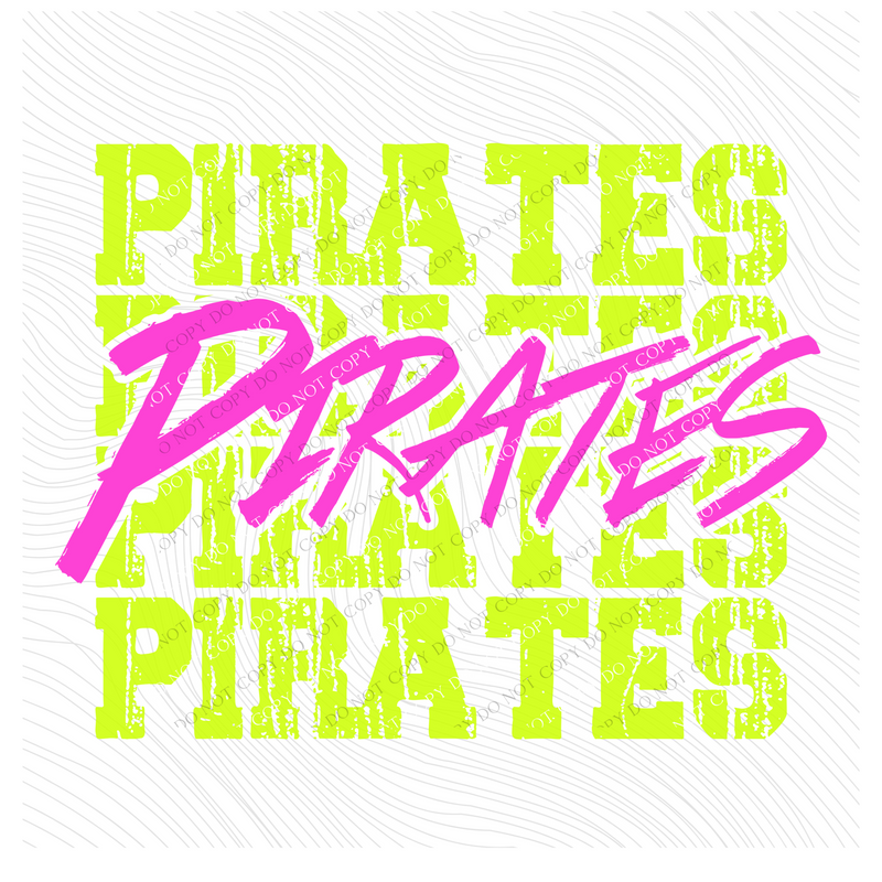 Pirates Stacked Cutout Bright Yellow & Pink Digital Design, PNG