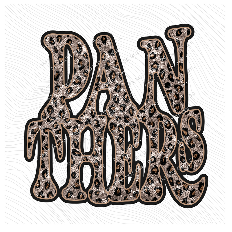 Panthers Vintage Shadow Outline in Faux Sequin Leopard Digital Design, PNG Only