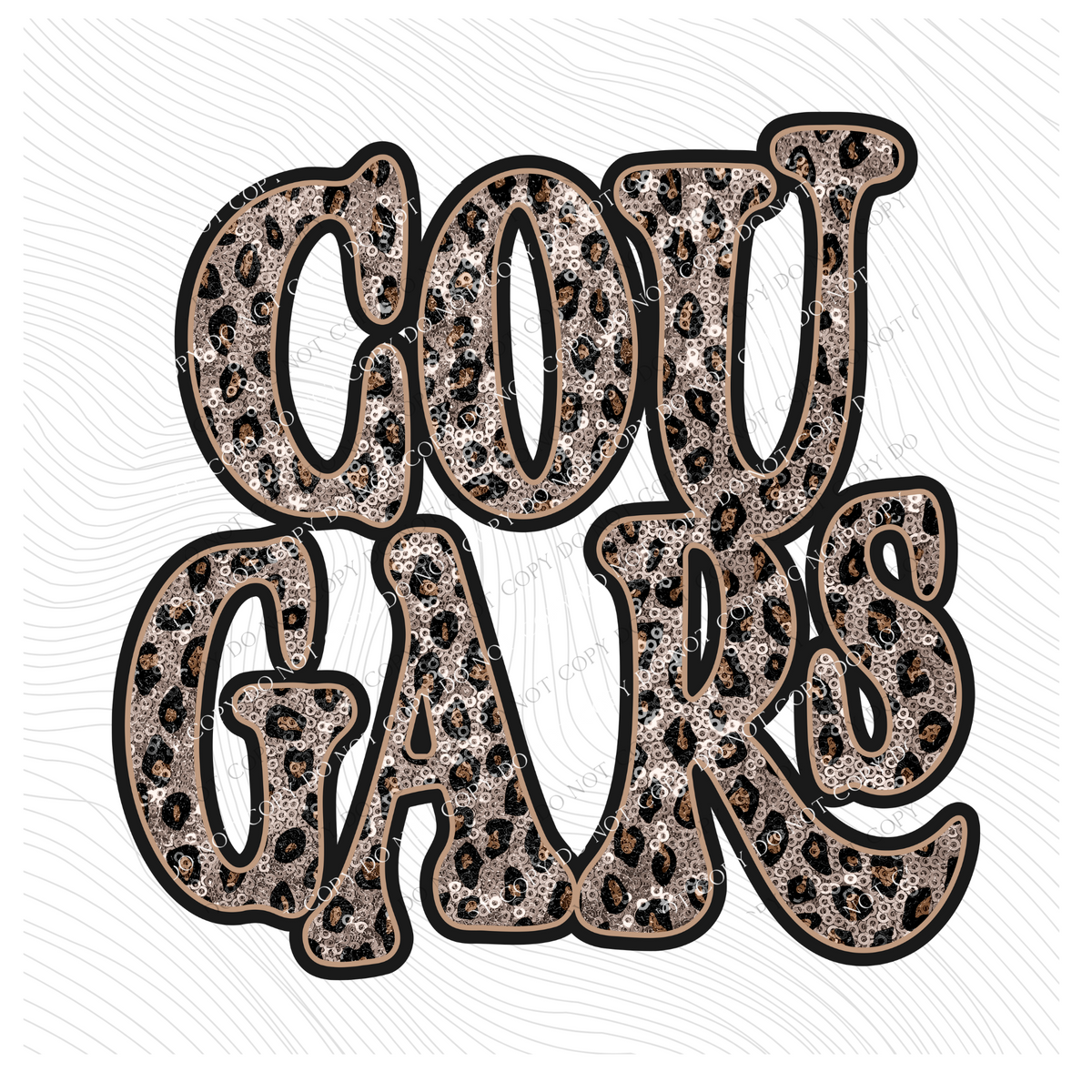 Cougars Vintage Shadow Outline in Faux Sequin Leopard Digital Design, PNG Only