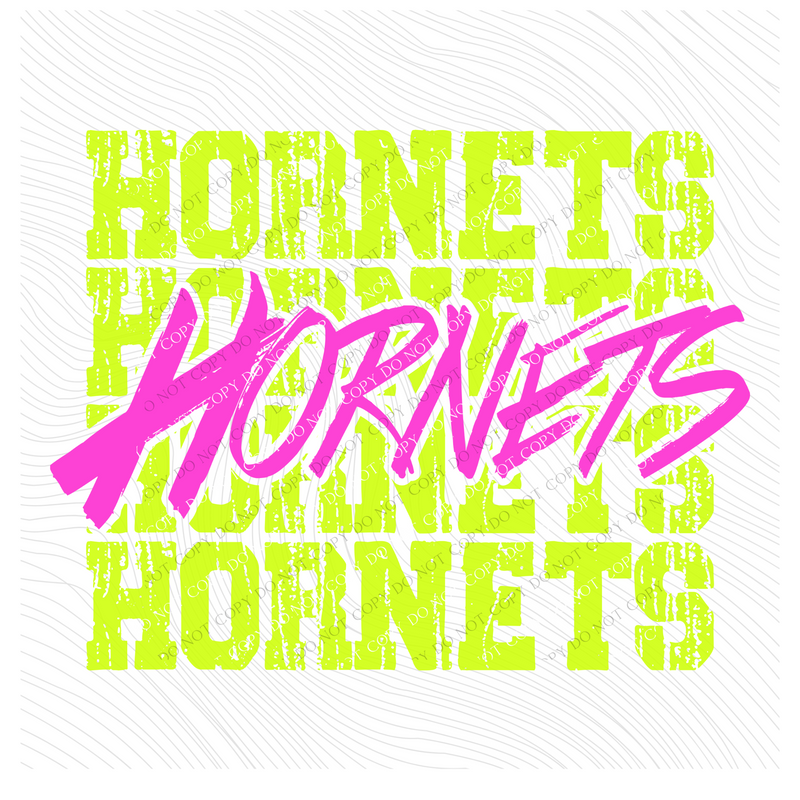 Hornets Stacked Cutout Bright Yellow & Pink Digital Design, PNG