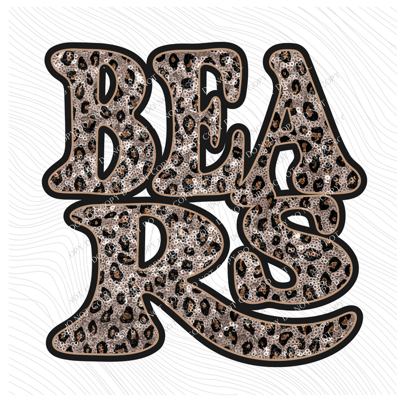 Bears Vintage Shadow Outline in Faux Sequin Leopard Digital Design, PNG Only