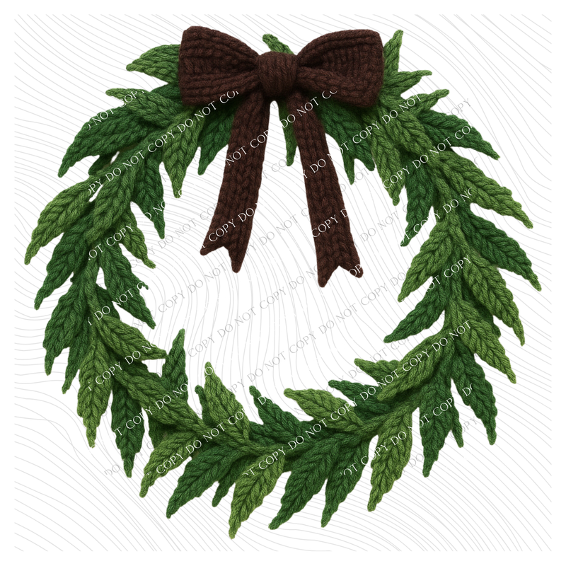 Brown Bow & Wreath 3D Yarn Style Christmas Digital Download, PNG