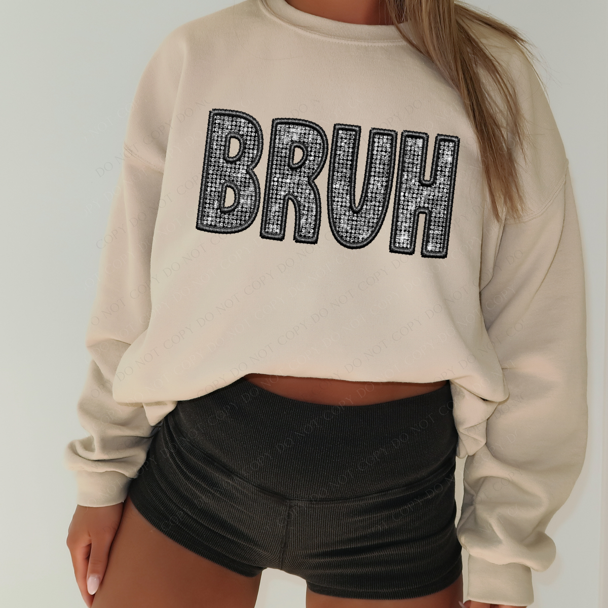 Bruh Faux Embroidery Diamonds Bling in Black Digital Design, PNG