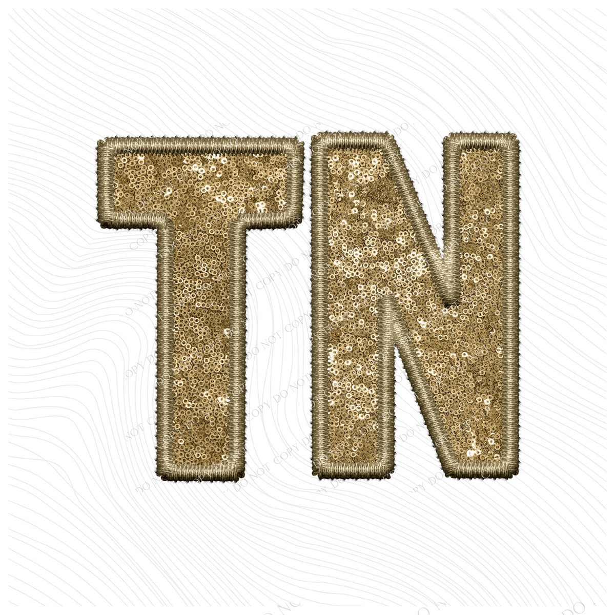 TN Tennessee Embroidery Sequin Digital Design in Gold, PNG