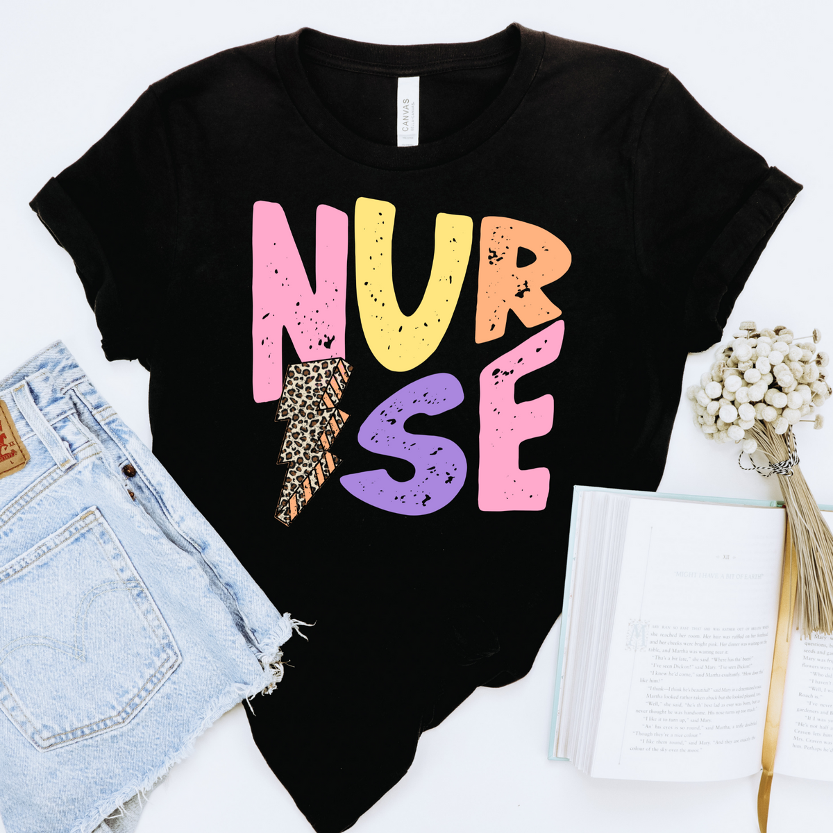 Nurse  Distressed Leopard Lightning Bolt in Pastels, Digital Design, PNG