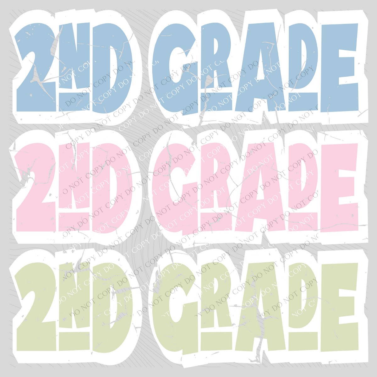 2nd Grade Shadow Layer Bubble Stacked Distressed Blue Pink Green Digital Design, PNG