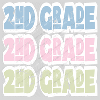 2nd Grade Shadow Layer Bubble Stacked Distressed Blue Pink Green Digital Design, PNG