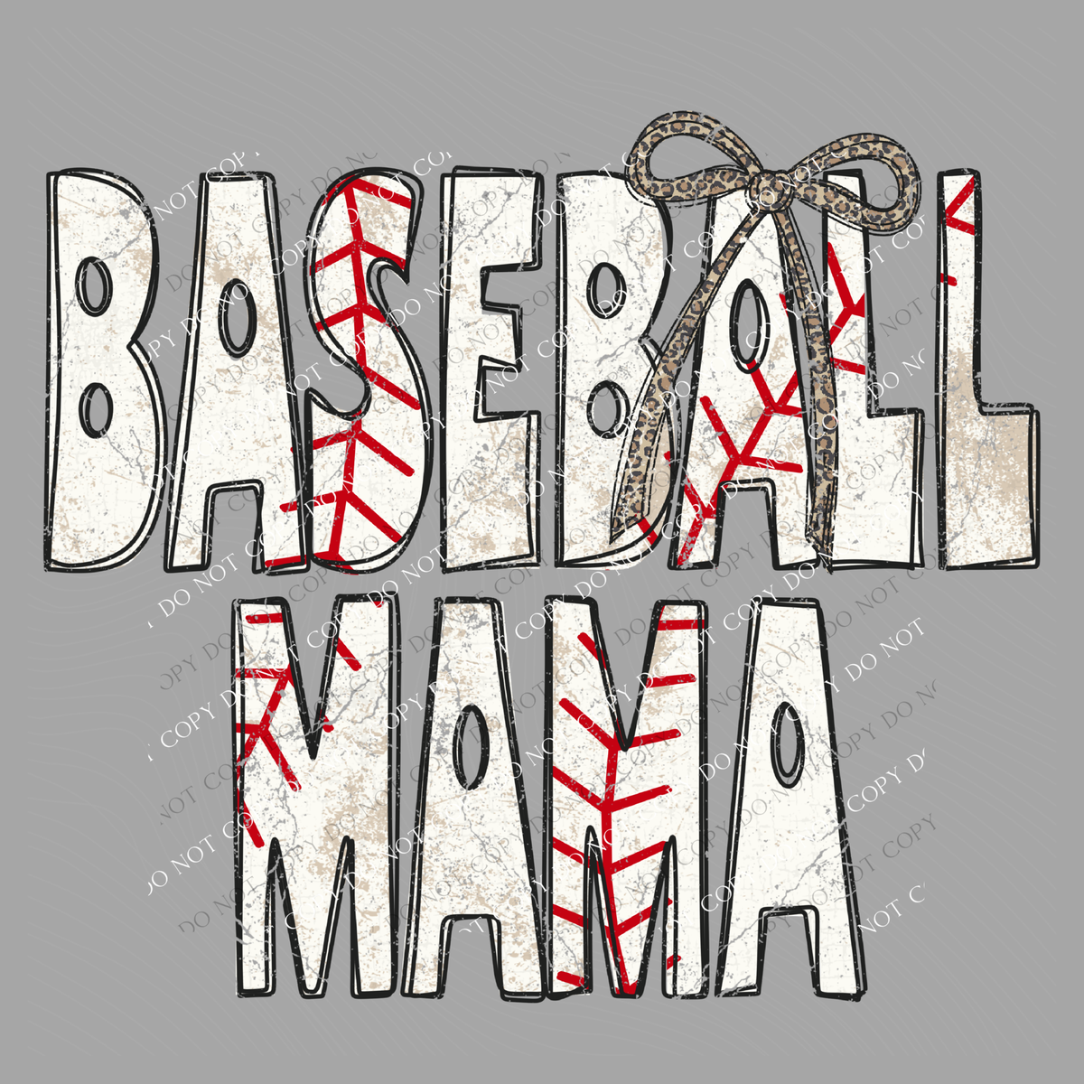 Baseball Mama Baseball Stitch Leopard Bow Doodle Distressed Digital Design, PNG