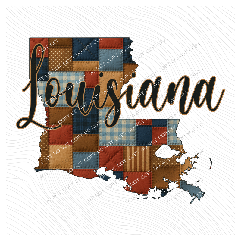 Louisiana Quilted Script State Digital Design, PNG