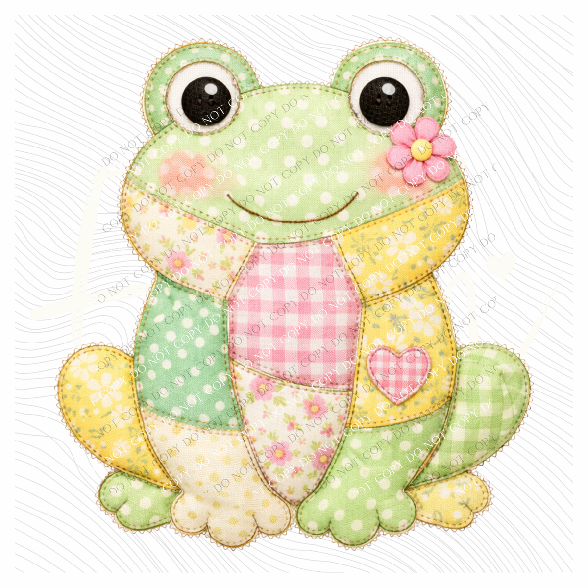 Frog Spring Tones Quilted Faux Patch Digital Design, PNG