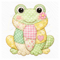 Frog Spring Tones Quilted Faux Patch Digital Design, PNG