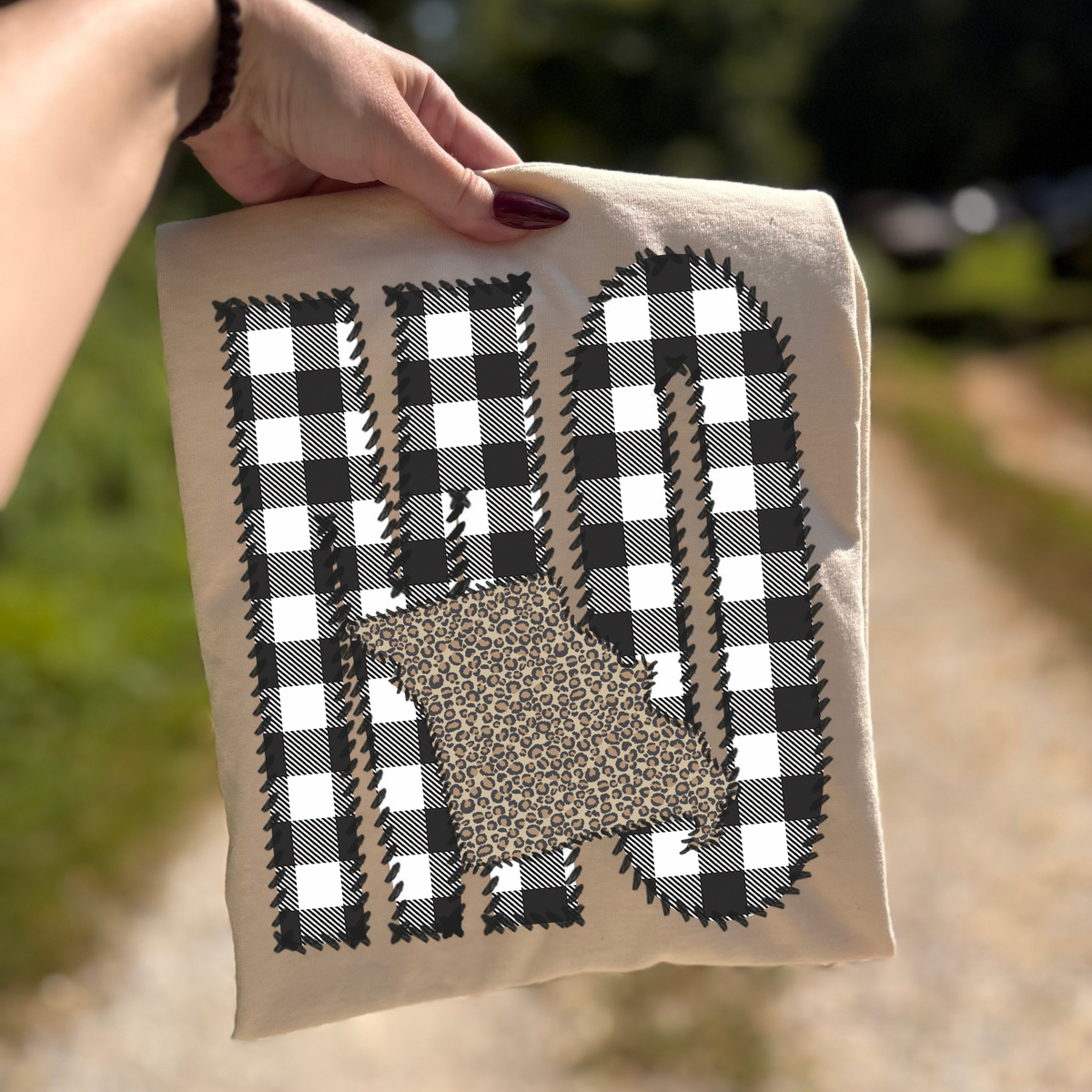 Missouri MO Stitched Buffalo Plaid & Leopard State Patch Digital Design, PNG