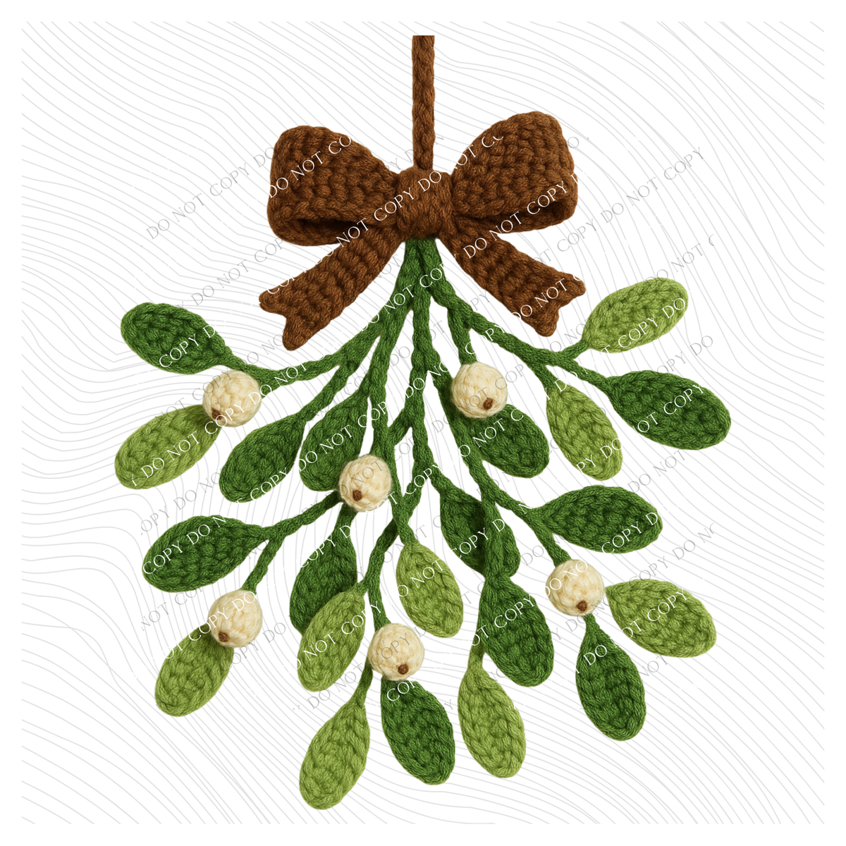 Brown Bow & Mistletoe 3D Yarn Style Christmas Digital Download, PNG