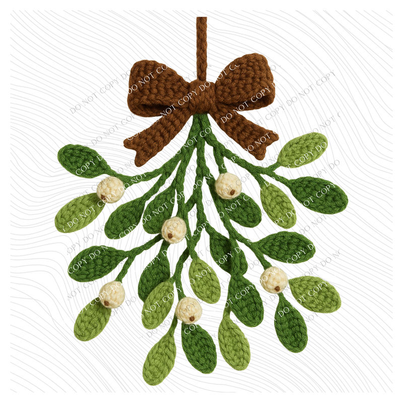 Brown Bow & Mistletoe 3D Yarn Style Christmas Digital Download, PNG