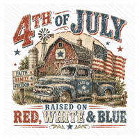 Raised on Red, White & Blue Farm Retro Vintage Distressed Patriotic Digital Design, PNG