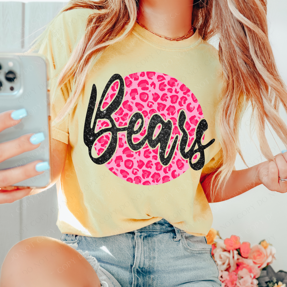 Bears Pink Leopard Glitter Circle Cutout Digital Design, PNG