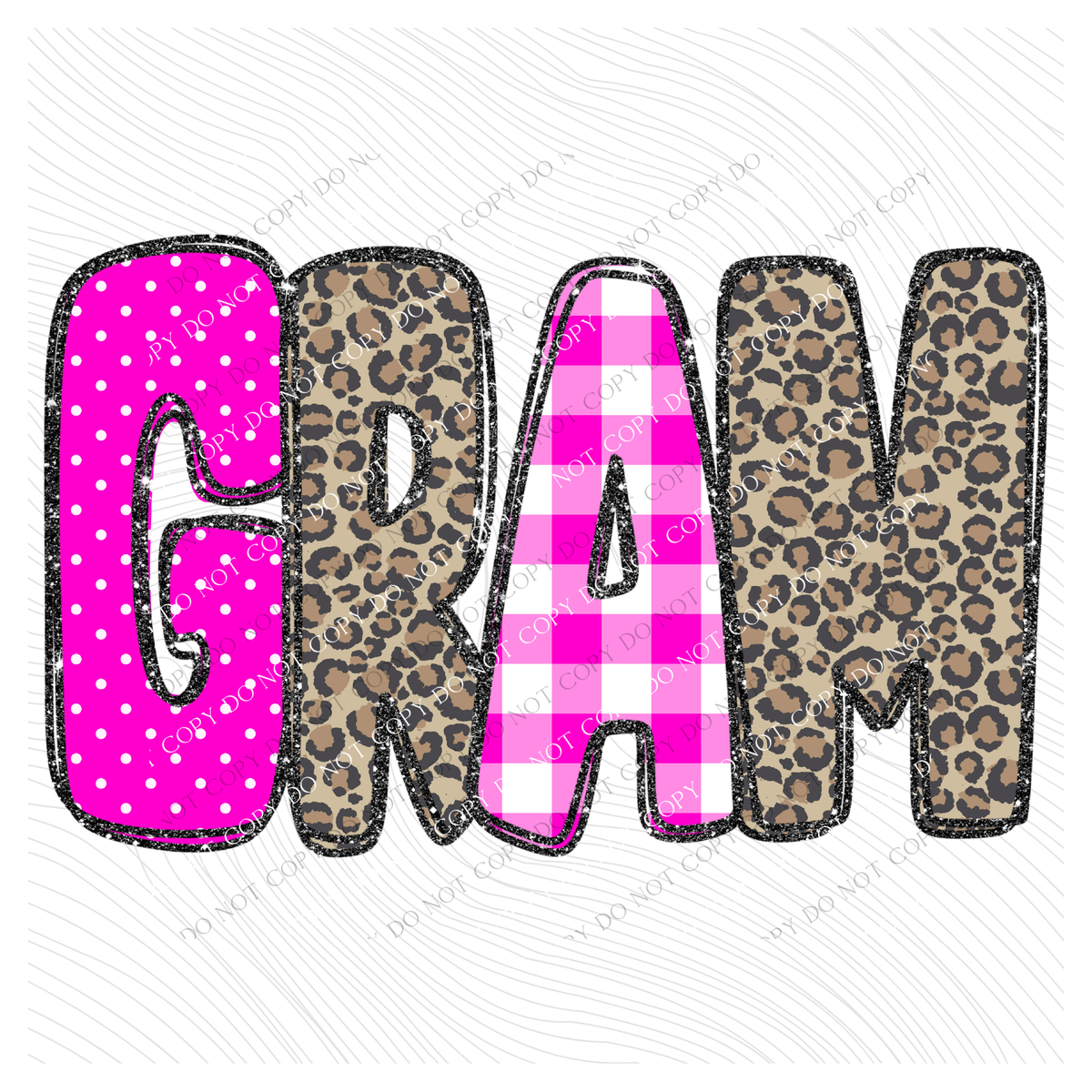 Gram Leopard Glitter, Gingham & Dot in Bright Pink Digital Design, PNG