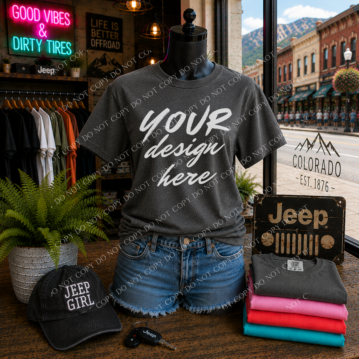 Jeep Girl Blank Mockup, Comfort Colors 1717 Pepper