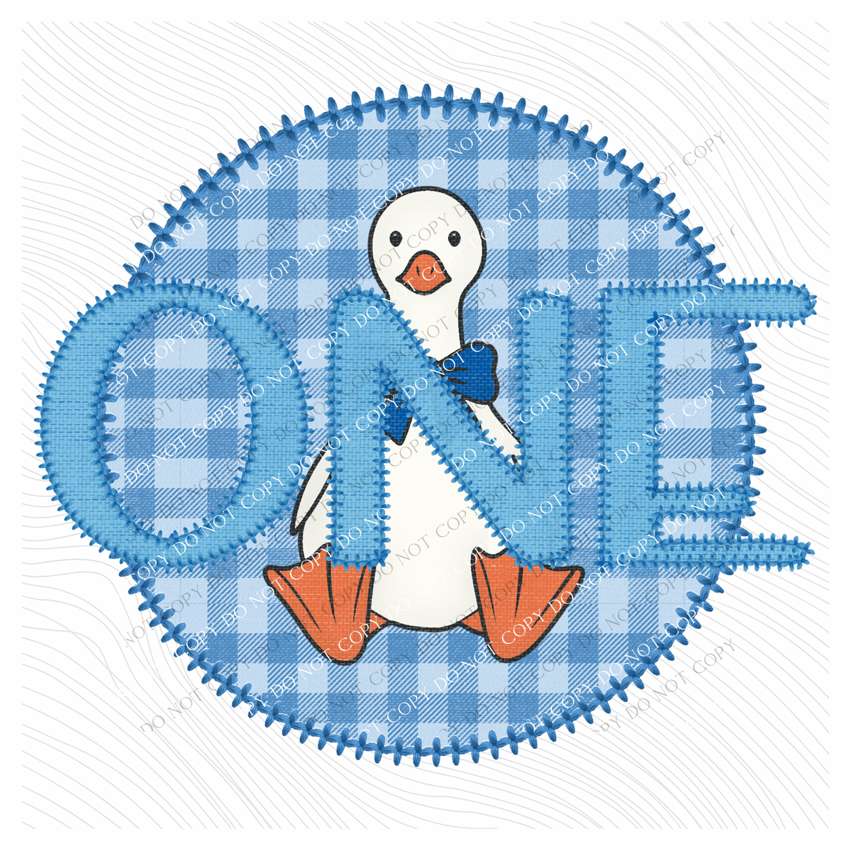One Goose Faux Embroidery Stitch Gingham Texture Circle Blue Digital Design, PNG