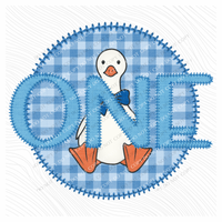 One Goose Faux Embroidery Stitch Gingham Texture Circle Blue Digital Design, PNG