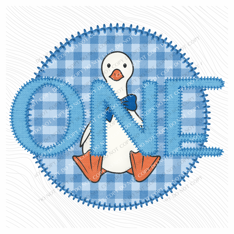 One Goose Faux Embroidery Stitch Gingham Texture Circle Blue Digital Design, PNG