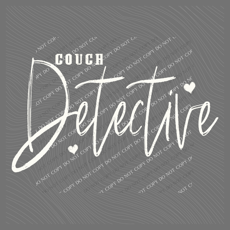 Couch Detective Sketched Script Hearts in Off-white Digital Design, PNG