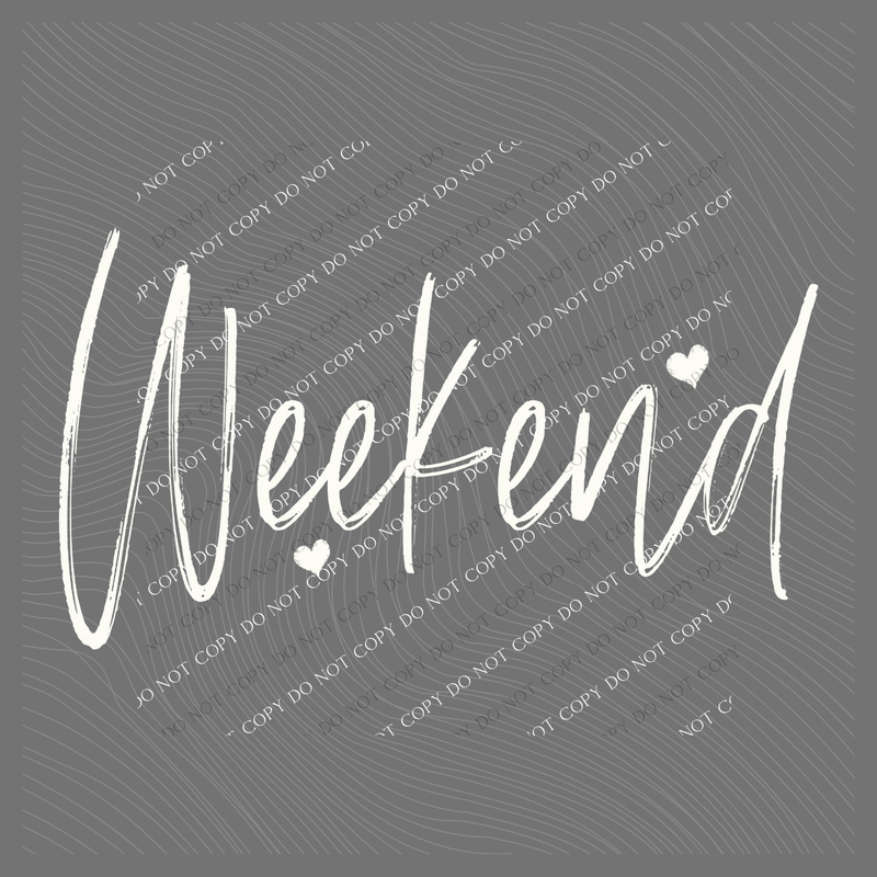 Weekend Sketched Script Hearts in Off-white Digital Design, PNG