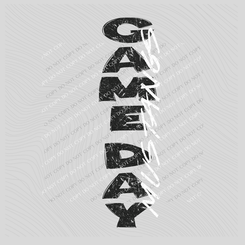 Game Day Mustangs Vertical Distressed in Black & White Digital Design, PNG