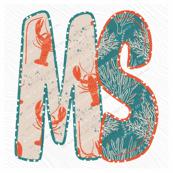 MS Mississippi  Lobster Coral Reef Polka Dot Outline Digital Design, PNG