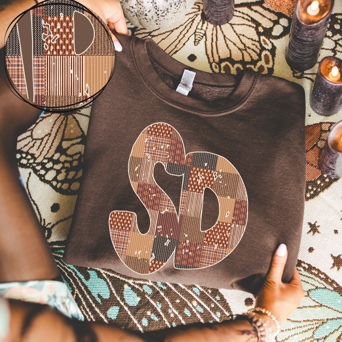 South Dakota SD Autumn Pumpkins Quilted Distressed Digital Design in Browns, PNG