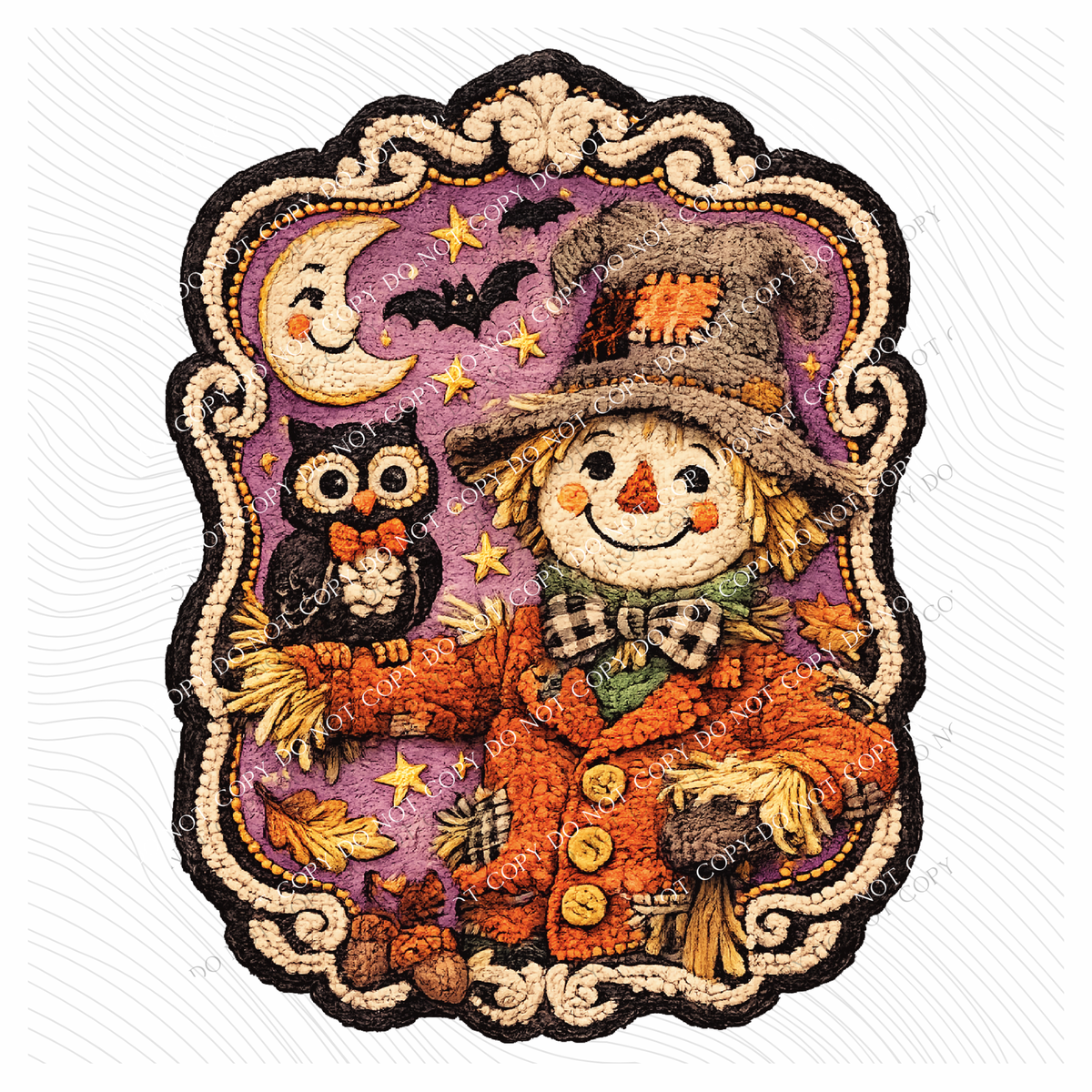Scarecrow Halloween Chenille Patch Digital Design, PNG