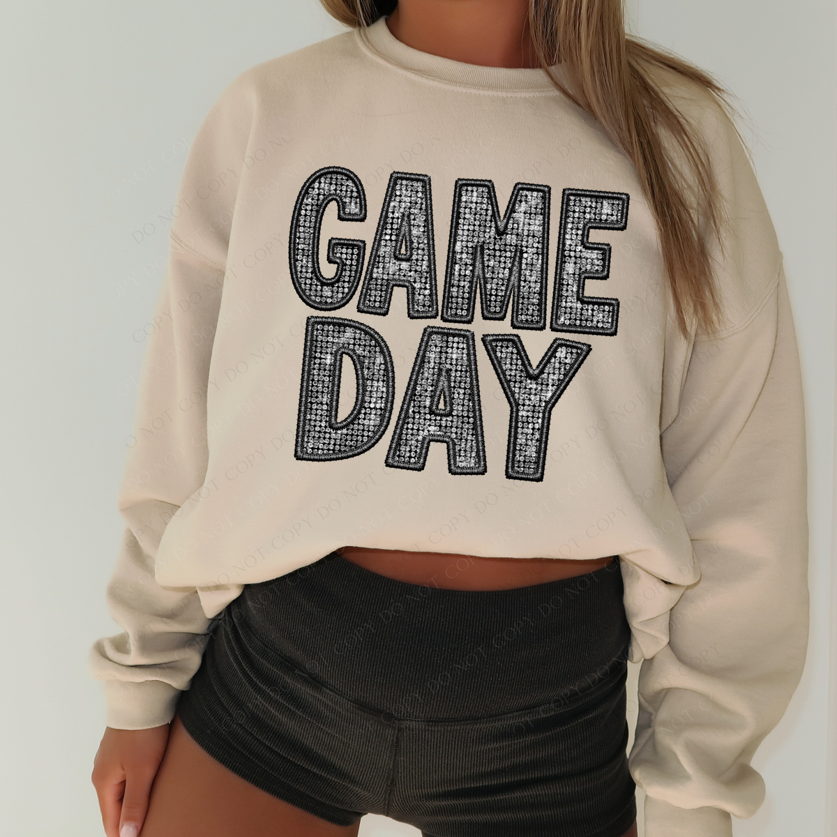 Game Day Faux Embroidery Diamonds Bling in Black Digital Design, PNG