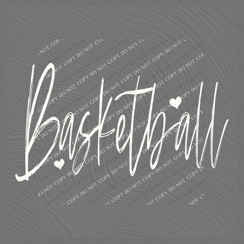 Basketball Sketched Script Hearts in Off-white Digital Design, PNG