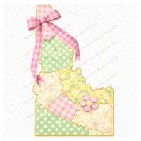 Idaho Spring Tones Quilted Faux State Patch with Bow Digital Design, PNG