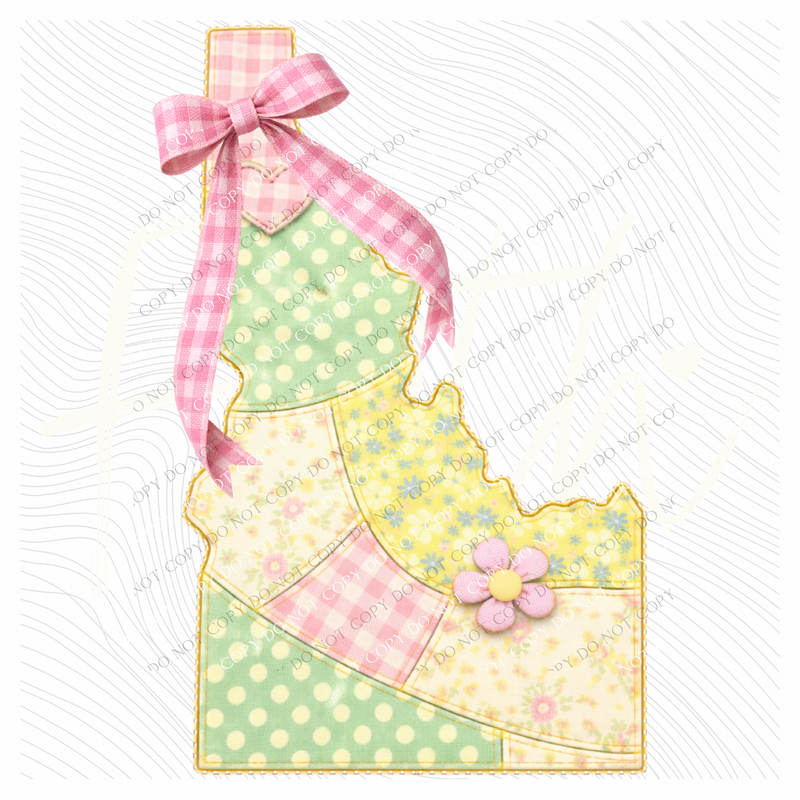 Idaho Spring Tones Quilted Faux State Patch with Bow Digital Design, PNG