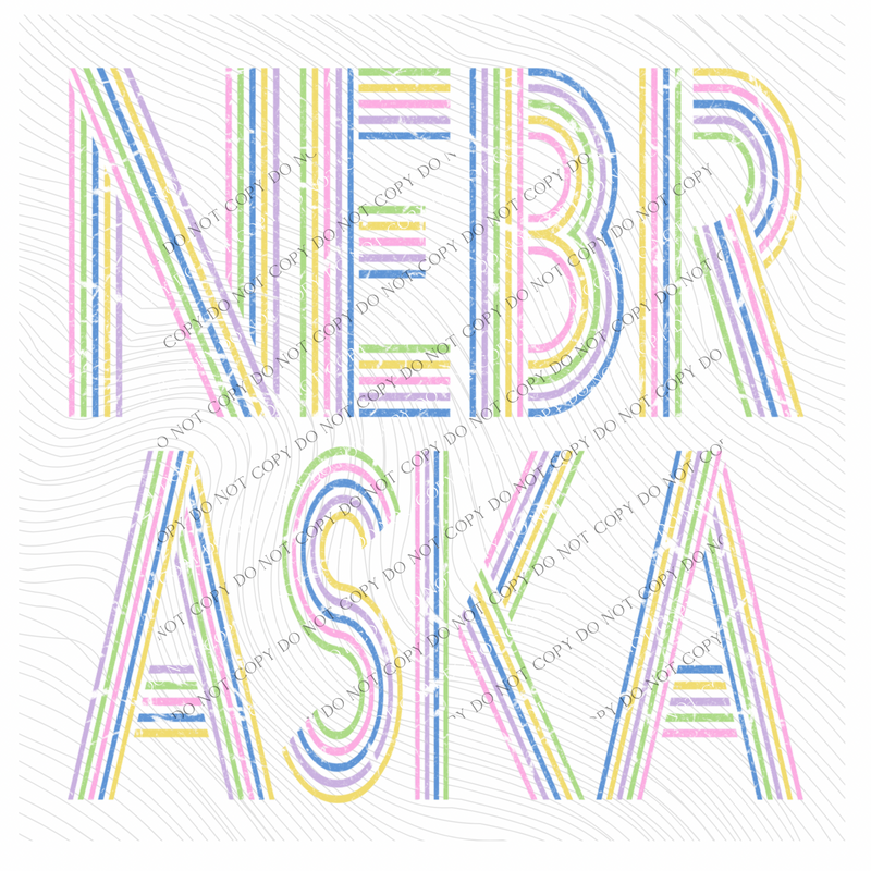 Nebraska Retro Lines Distressed in Fun Pastel Colors Digital Design, PNG