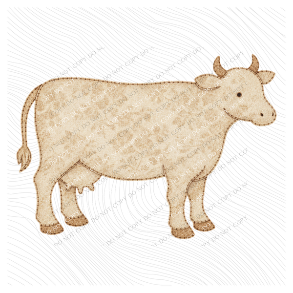 Cow Vintage Floral Faux Patch Digital Design, PNG