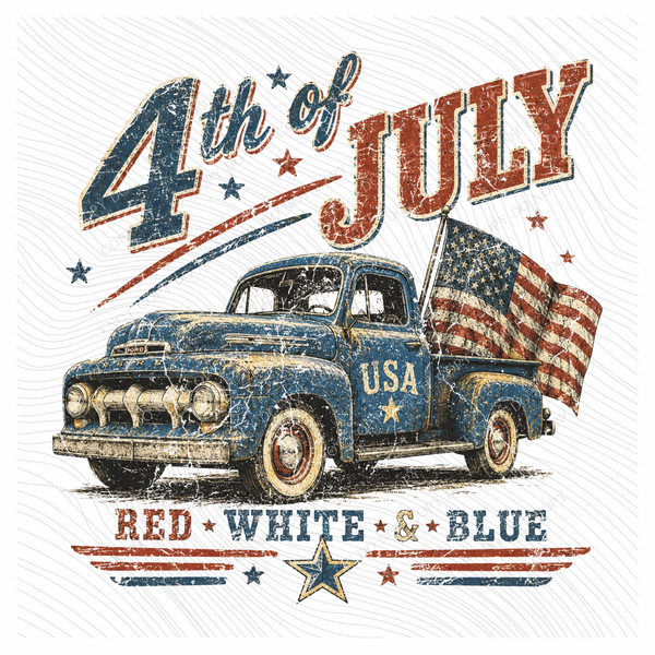 Truck Red, White & Blue Retro Vintage Distressed Patriotic Digital Design, PNG