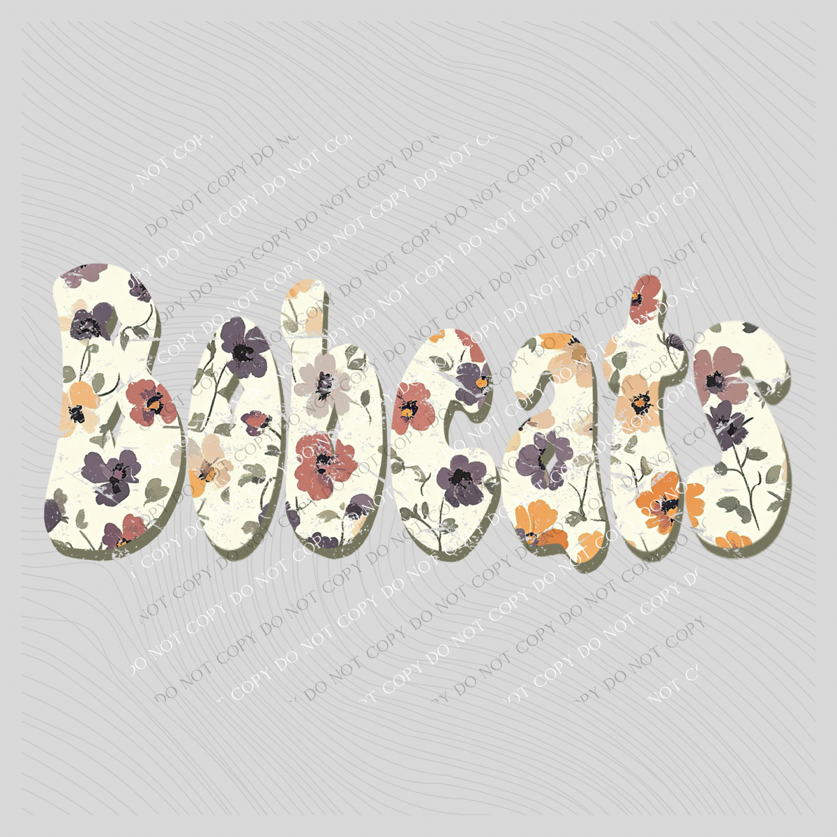 Bobcats Floral Retro Shadow Distressed Digital Design, PNG