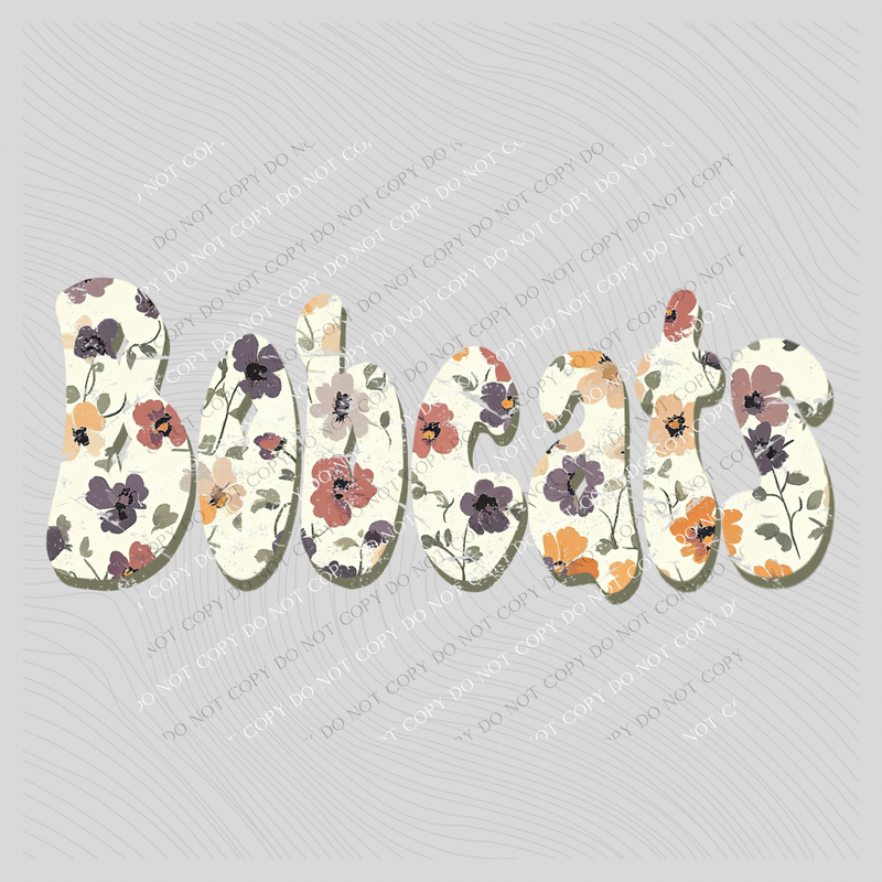 Bobcats Floral Retro Shadow Distressed Digital Design, PNG