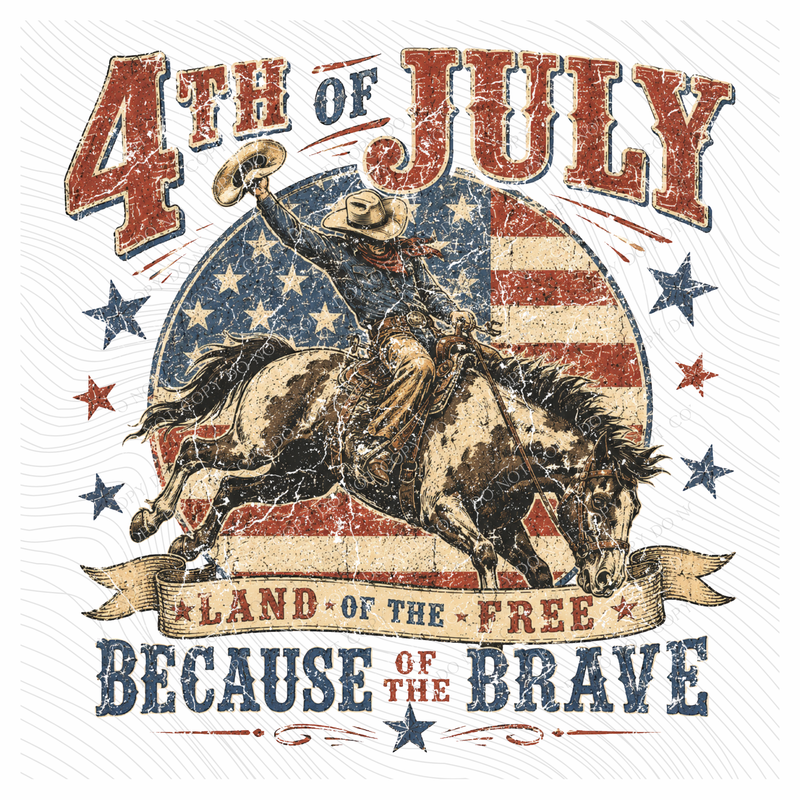 Because of the Brave Retro Vintage Distressed Patriotic Digital Design, PNG