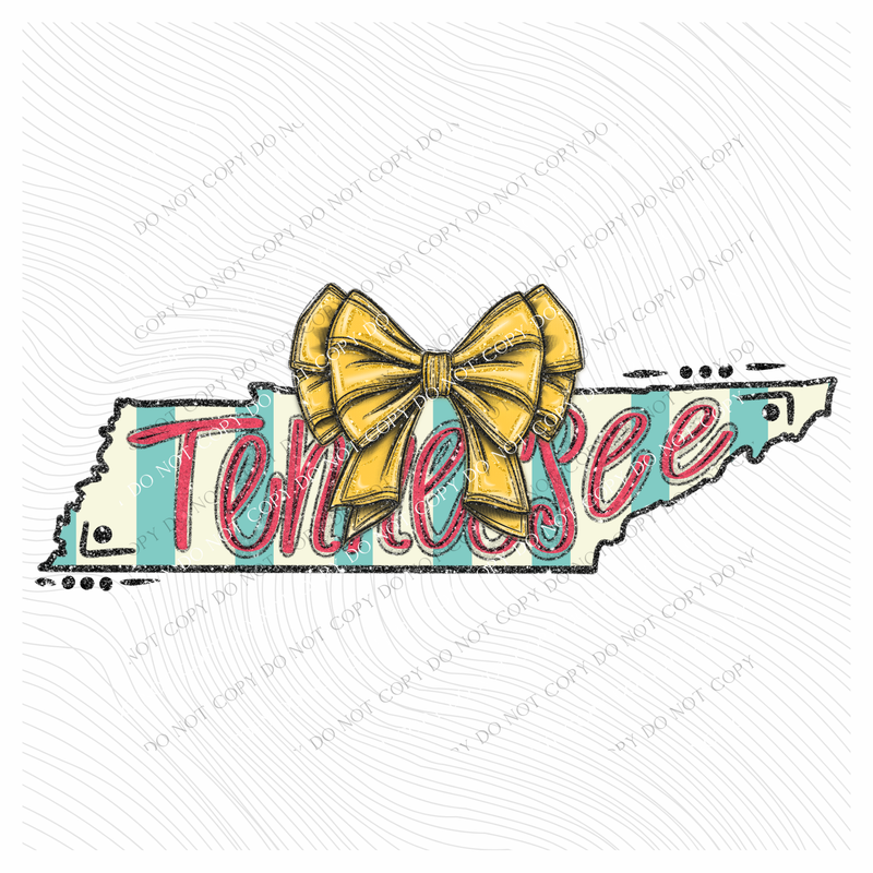 Tennessee Glitter Bow & Stripes Coquette Digital Design, PNG