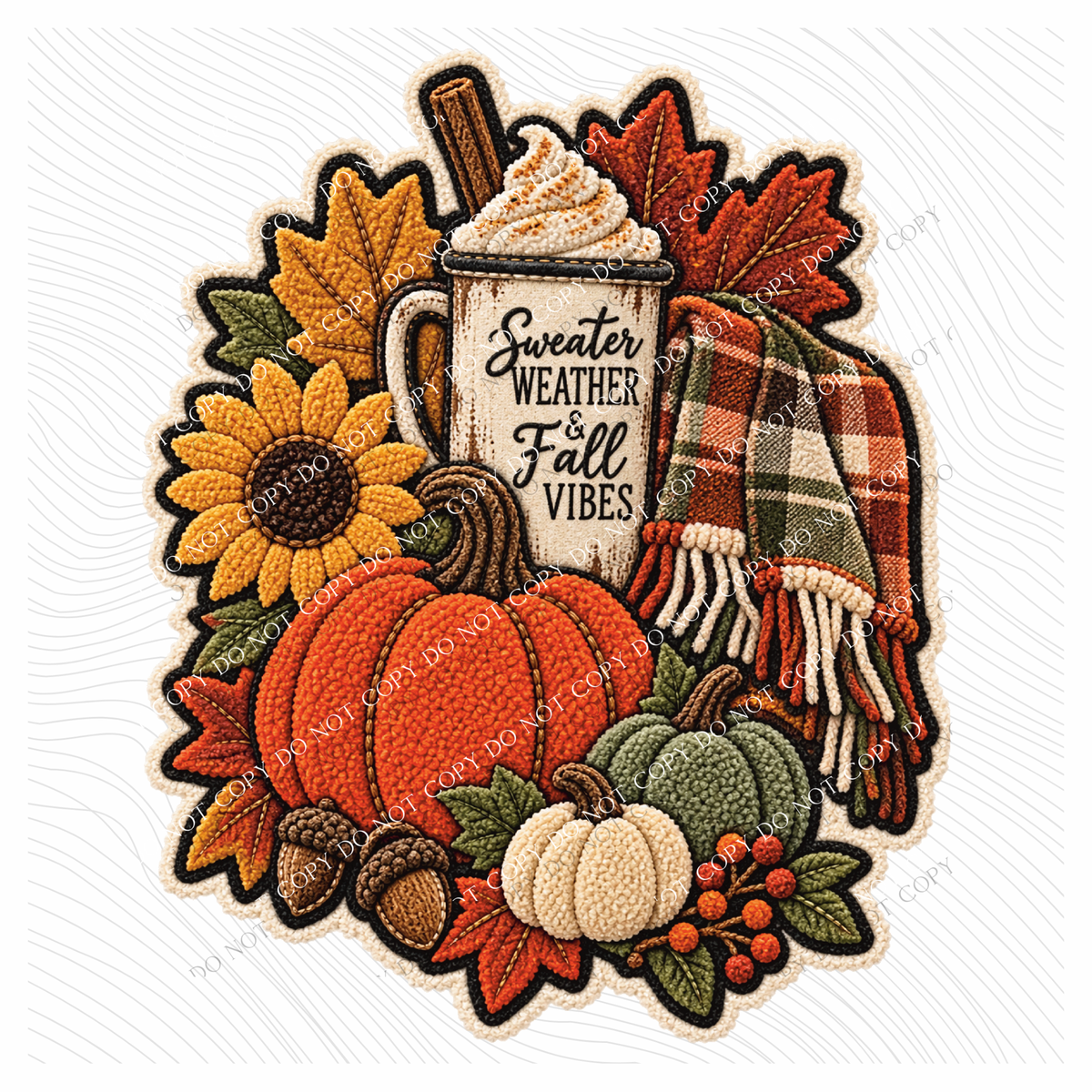Sweater Weather Fall Faux Chenille Patch Digital Design, PNG
