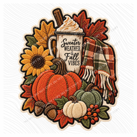 Sweater Weather Fall Faux Chenille Patch Digital Design, PNG